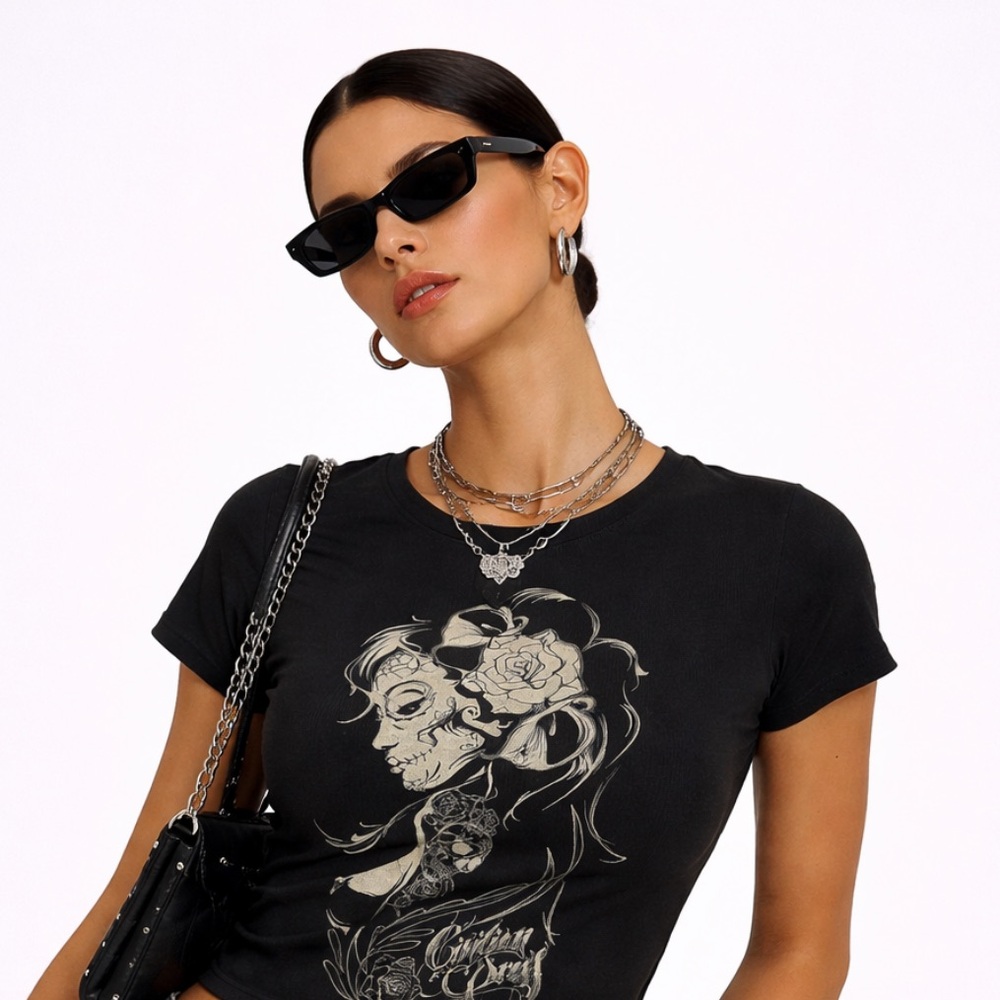 🌹FREE w/purchase organic cotton Black Graphic tee shirt Women's Top